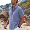 COOFANDY Men's Linen Short Sleeve Casual Button Down Shirt