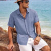 COOFANDY Men's Linen Short Sleeve Casual Button Down Shirt
