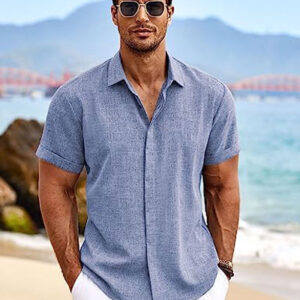 COOFANDY Men's Linen Short Sleeve Casual Button Down Shirt