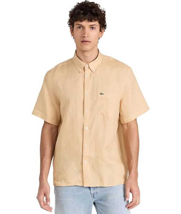 Lacoste Men's Regular Fit Linen Casual Button Down Shirt