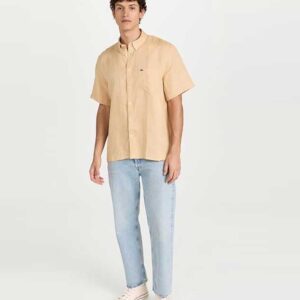 Lacoste Men's Regular Fit Linen Casual Button Down Shirt